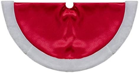 20-Inch Red Satin Mini Christmas Tree Skirt with a White Faux Fur Trim