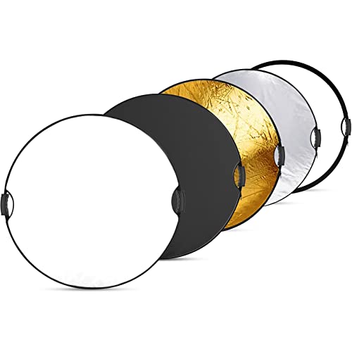 NEEWER 80cm Light Reflector with Handle & 3/8" Thread, 5 in 1 Foldable Round Light Diffuser, Translucent/Silver/Gold/White/Black for Studio or Outdoor Photo Lighting, RF-80II - style: 80cm