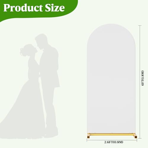 Arch Backdrop Stand and Cover Set, 6 x 2.6FT Gold Metal Wedding Arch for Ceremony, Heavy Duty Balloon Arch Stand with White Spandex Cover for Birthday Party, Baby Shower, Graduation, Event Decor - size: 6 FT