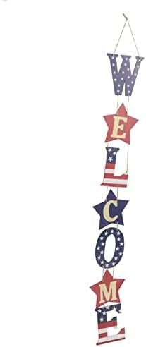July 4th Door Hanger | Patriotic Wooden Front Door Decoration for Home/Shop/Party | Sturdy Wall Hanging Ornament with Festive Design