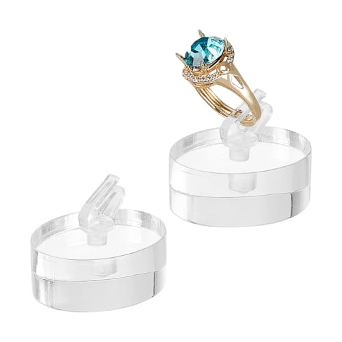 AHANDMAKER 2Pcs Clear Acrylic Ring Holder, Oval Ring Holder Blocks with Clip Ring Showcase Display Holder Rings Stand Jewelry Storage Organizer Display Riser Stand for Jewelry Ring - style: Oval