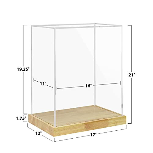 Clear Acrylic Display Case with Solid Wood Base for Trophy, Collectibles, Assemble Cube Display Box Stand Dust Proof Protection Showcase for Action Figures Toys - by BenchPro - size: 21" H x 17" L x 12" D, style: 1.75" Thick Wood