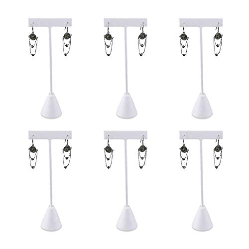 Ikee Design 6 Pcs Set Premium T- Shape Style Earring Display Stand, Earring Stand Jewelry Display for Showroom, Tradeshow, and Showcase, 2 1/2 W x 5 1/2 H in, White Faux Leather - color: White Faux Leather, 5.5" High