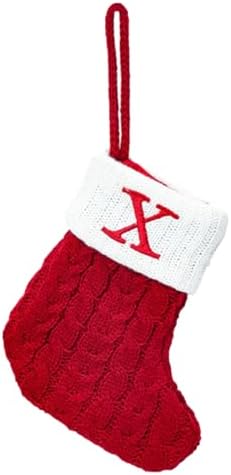 Christmas Stocking Monogram Hanging Socks 7??5.5 Inch Knit Small Sock Hanging Ornament Gift Bags for Xmas Tree Fireplace Home Decoration (X)