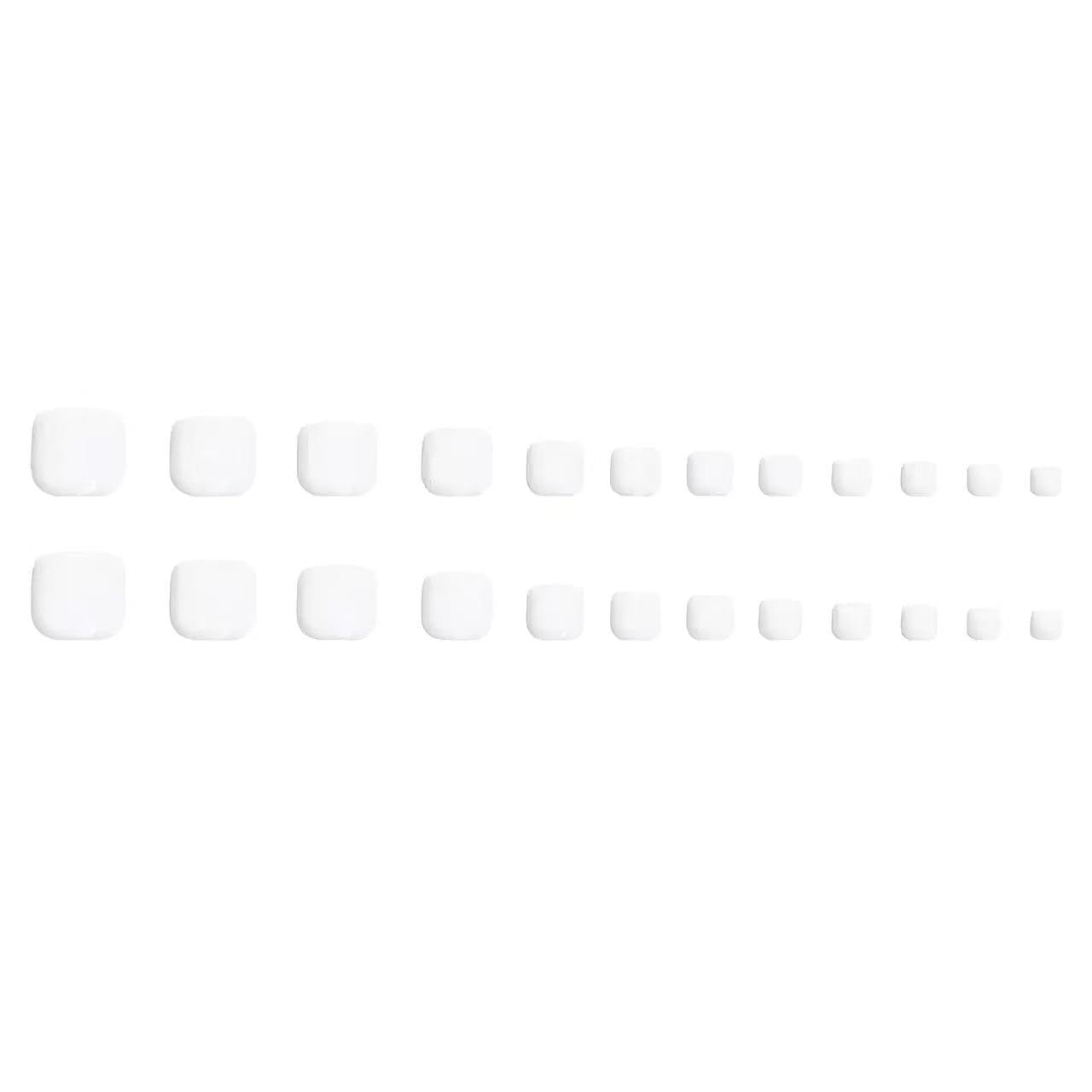 C.Z.Z.T.T.NAILS Press on Toenails Short, White Square Fake Nails, 24 Pieces, Multiple Sizes 6-17.5mm, Artificial Toe Nails for Pedicure