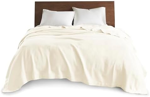 Madison Park Soft Certified 100% Egyptian Cotton Breathable Cozy Blanket, Premium Waffle Knit Classic Design, Luxury All Season Lightweight Cover for Bed, Couch and Sofa, Cream King(108"x90")