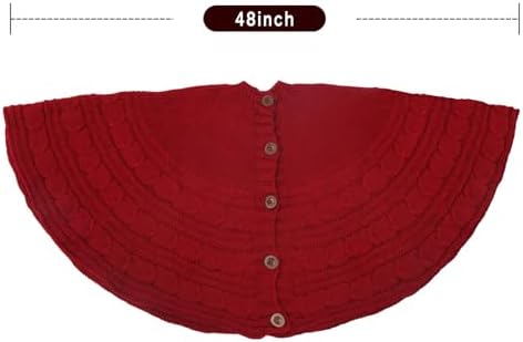 Knitted Christmas Tree Skirt,48 Inch Knit Christmas Tree Skirt Red Burgundy Tree Skirt Cable Knit Xmas Tree Skirt for Holiday Decoration