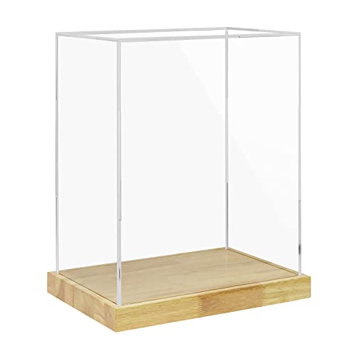 Clear Acrylic Display Case with Solid Wood Base for Trophy, Collectibles, Assemble Cube Display Box Stand Dust Proof Protection Showcase for Action Figures Toys - by BenchPro - size: 21" H x 17" L x 12" D, style: 1.75" Thick Wood