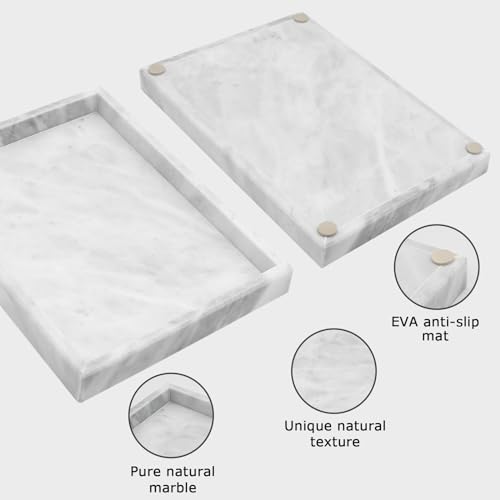 Marble Bathroom Tray,Pure Natural Marble Vanity Tray,Marble Tray for Kitchen Counter Non-Ceramic/Non-Resin,Stone Tray 12 x 8 inch (White) - color: White