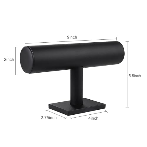 TENINYU Hovering T-Bar Bracelet Necklace Earring Bangle Pendants Anklet Tower Watch Key Jewelry Display Stand for Home Organization (Black Leatherette) - color: Black Leatherette