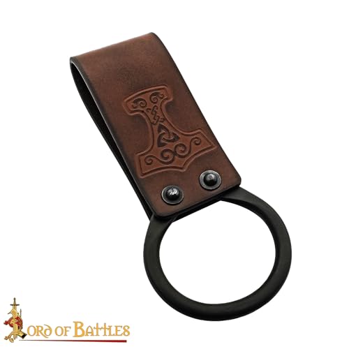 Lord of Battles Medieval Genuine Leather Axe Frog | Axe Holster with Belt Loop | Waist Holder for Axes, Tools - color: Mjolnir - Brown
