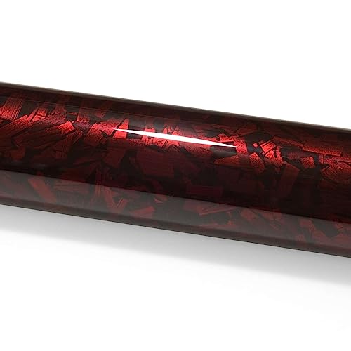 PET Marble Forged Carbon Fiber Textured Gloss Red Vinyl Wrap Auto Car Sticker Decal Film Sheet Bubble Free Air Release Technology with Tool Set 2FTx5FT - size: 2FT x 5FT