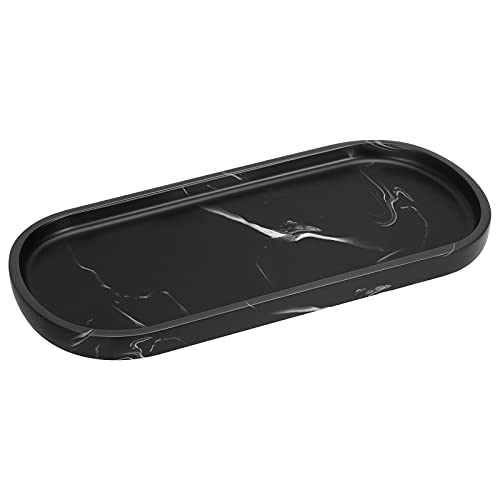 Luxspire Bathroom Vanity Tray Kitchen Soap Tray, Oval Toilet Tank Tray, Bathroom Countertop Organizer Tray for Jewelry Perfume Soap Dispenser Candle - 9.8 Inch, Matte Ink Black - color: Ink Black, style: Small