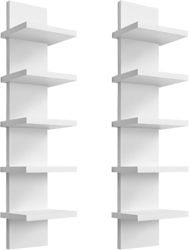 5 Tier Wall Shelf Unit - Lack Floating Shelf White，2 Pack - Narrow Smooth Laminate Finish - Vertical Column Wall Decor Mount Floating Storage Home Decor Organizer Tall Tower Utility Shelf - style: 2 PCS，5 Tier, white