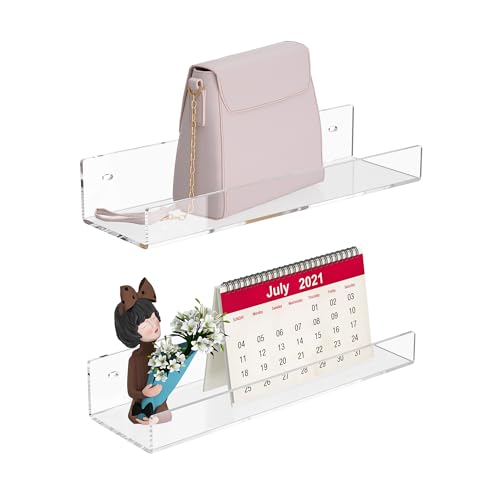 12'' Clear Acrylic Wall Shelf 2 Pack, Tranparent Perspex Floating Shelves, Acrylic Shelf for Bedroom, Living Room, Dining Room, Kitchen, Bathroom, Dining Room - color: Clear, size: 12 Inch