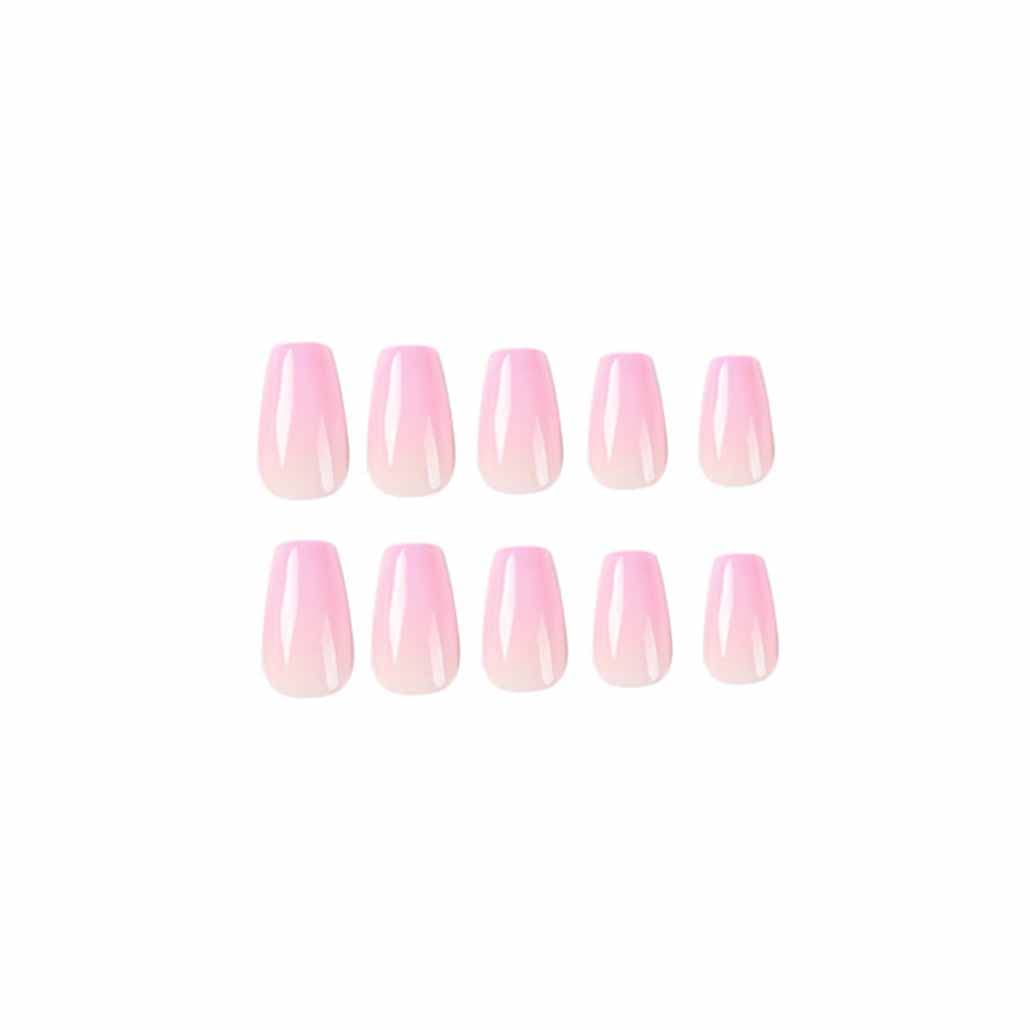 Foccna 24pcs Pink Fake Nails Gradient Coffin Glossy Press on Nail False Tips Medium Length Artificial Finger Manicure for Women and Girls