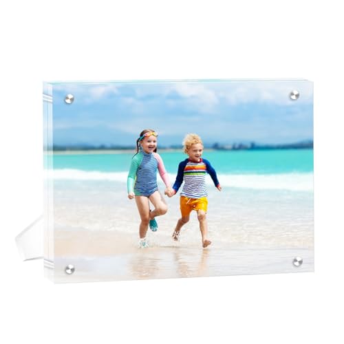 1 Pack(8×10) Acrylic Picture Frames Clear Magnetic Photo Frames Freestanding Lucite Acrylic Block Frame Frameless Desktop Display for Home Office - size: 8"x10"-1Pack