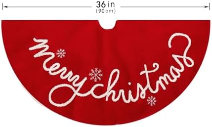 36 Inch Christmas Tree Skirt Red Small Plush Xmas Tree Mat with Merry Christmas Patterns Soft Thick Holiday Decor for Home Party
