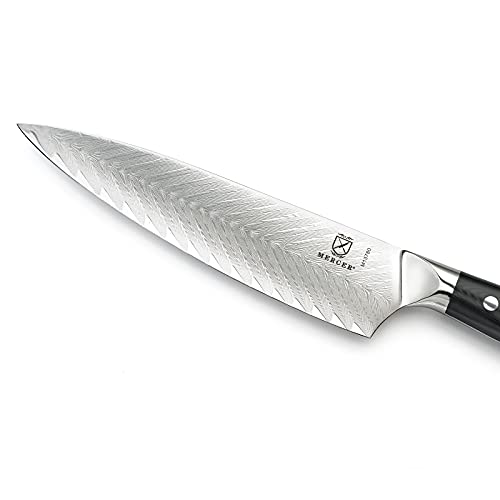 Mercer Culinary M13780 Premium Grade Super Steel, 8-Inch Chef's Knife w/Leaf Pattern Blade, G10 Handle - style: Chef's Knife Leaf Pattern Blade 8 Inch