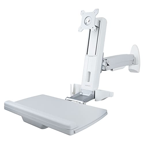 StarTech.com Wall Mount Workstation, Full Motion Sit Stand Desk w/Height Adjustable VESA Monitor Arm & Keyboard Tray, Ergonomic Wall Mounted Computer Workstation, Single Display, TAA - color: Silver, style: Wall Mount – Spring Arm