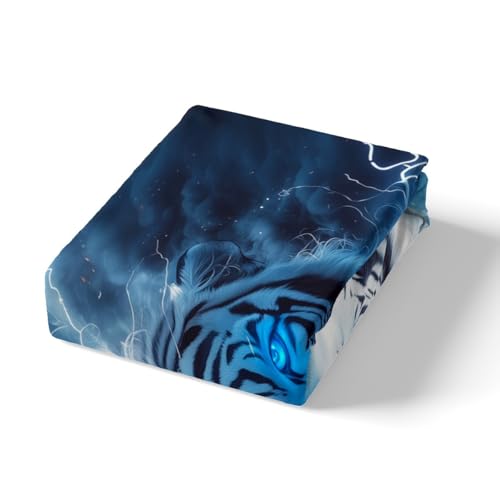 Feelyou Tiger Bed Sheets Set Queen Size Safari Cat Print Bedding Set for Kids Boys Girls Wildlife Sheets with Deep Pocket Fitted Sheet Wild Animal Bedding Set - color: Black Blue, size: Queen