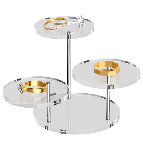 Round Acrylic Display Riser Stands, 3 Tier Jewelry Display Stands for Rings Earrings Mini Figurines 1 Pack(Clear) - color: Clear