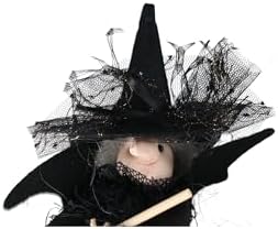Leadigol Halloween Witch Tree Topper Decoration,Black Witch Ornament with Spider Web Skirt,Halloween Decoration Witch Hanging Decorations,for Desktop Fireplace Decor