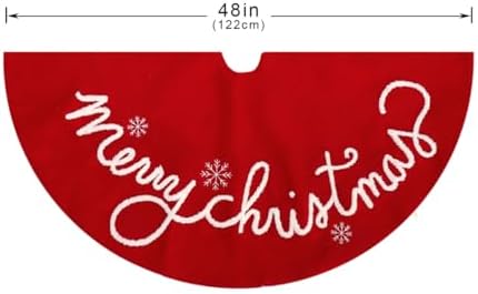 48 Inch Christmas Tree Skirt Red Small Plush Xmas Tree Mat with Merry Christmas Patterns Soft Thick Holiday Decor for Home Party