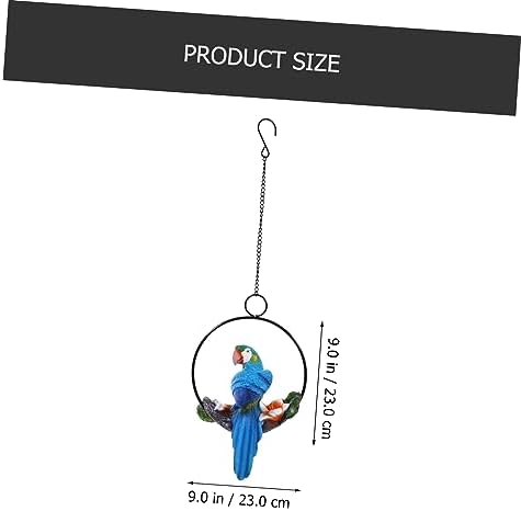 Blue Hanging Parrot Ornament with Iron Ring Resin Garden Decor
