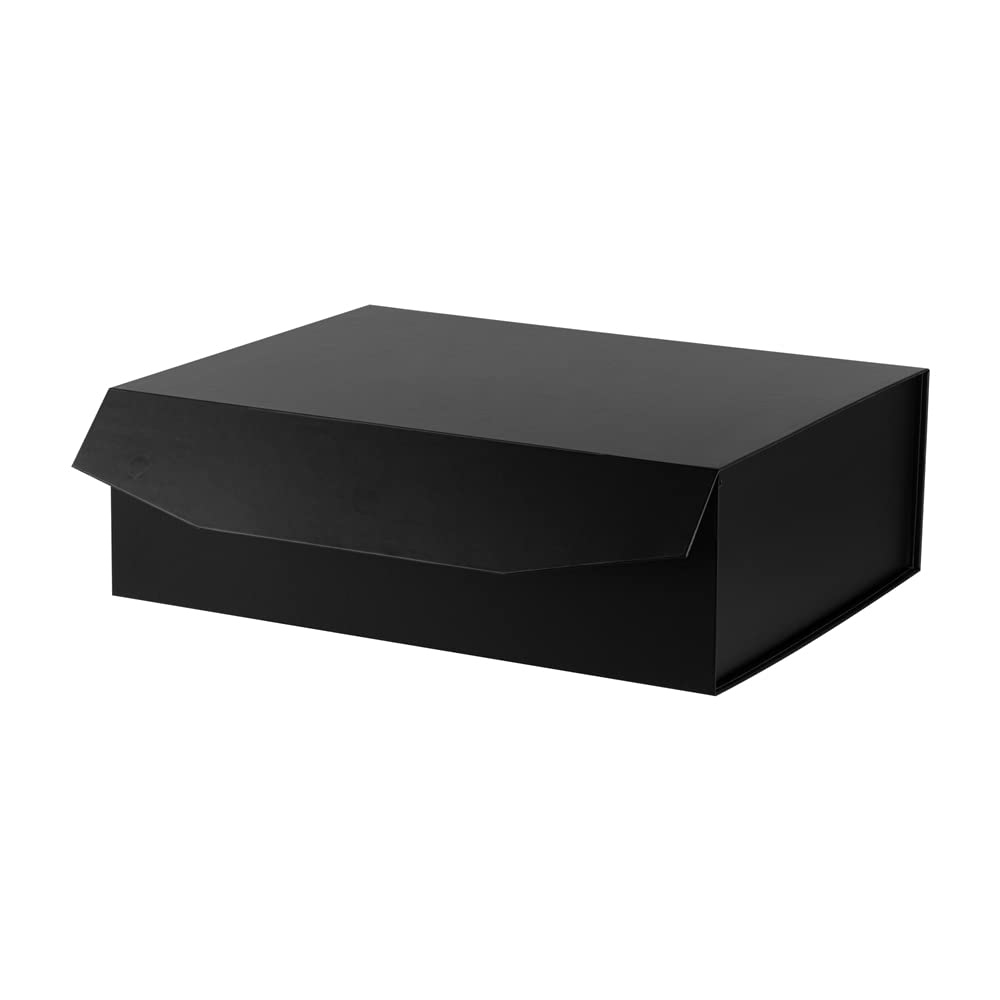 PACKGILO 1 Pcs Matte Black Extra Large Gift Box with Lid, 16.5x13x5.3 Inches, Hard Magnetic Giant Gift Boxes for Presents Clothes Robe Wedding Dress Sweater,Reusable Foldable Bridesmaid Proposal Box