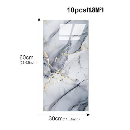 22pcs Marble Peel and Stick Waterproof Wall Panels,Heat-Resistant Backsplash Tile, 23.6"x11.8" PVC Foam Wall Sticker for Kitchen,Living Rooms,TV Walls,Blue and Gold(Not Real Tile 42.6Sq. Ft.) - color: Blue Marble Tiles, size: 23.6" x 11.8" x 2.5MM x 22Pac