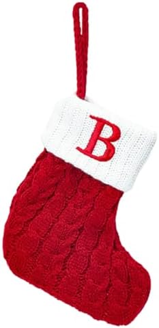 Christmas Stocking Monogram Hanging Socks 7??5.5 Inch Knit Small Sock Hanging Ornament Gift Bags for Xmas Tree Fireplace Home Decoration (B)