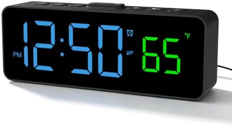 Netzu 2-in-1 Digital Alarm Clocks for Living Room Bedroom | Small Clock with Temperature & Time Display, 4 Levels & off Birghtness, 3 Volumes, Plug-in Use, Compact, Snooze