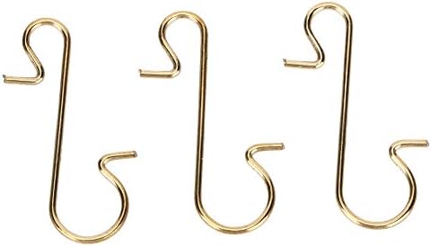 SUNGOOYUE S Shape Metal Hooks, 100pcs Christmas Tree Ornament Hooks, Metal Hanging Accessories 30 X 18mm in White for Small Bells Ornaments Crafts Home Holiday Decor (Gold)