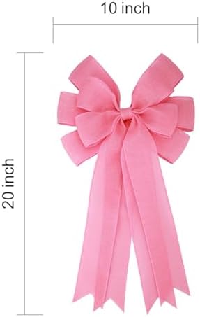 Meseey 2 Pcs 20 x 10 Inch Large Pink Burlap Bows, Wired Edge Premade Burlap Bows for Wreaths, Front Door Decor, Easter Decorations, Tree Topper, Gift Wrapping, Wedding and Baby Shower Decor