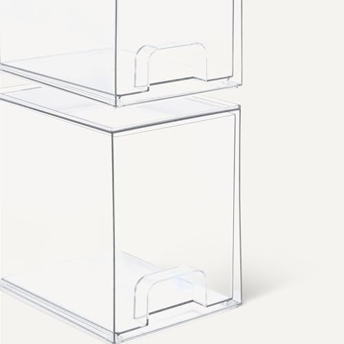 Amazon Basics Stackable Plastic Storage Makeup Organizer Drawers, Clear, 6.0" x 7.4" x 7.7", 4 Pack - size: 7.4" x 6" x 7.7"