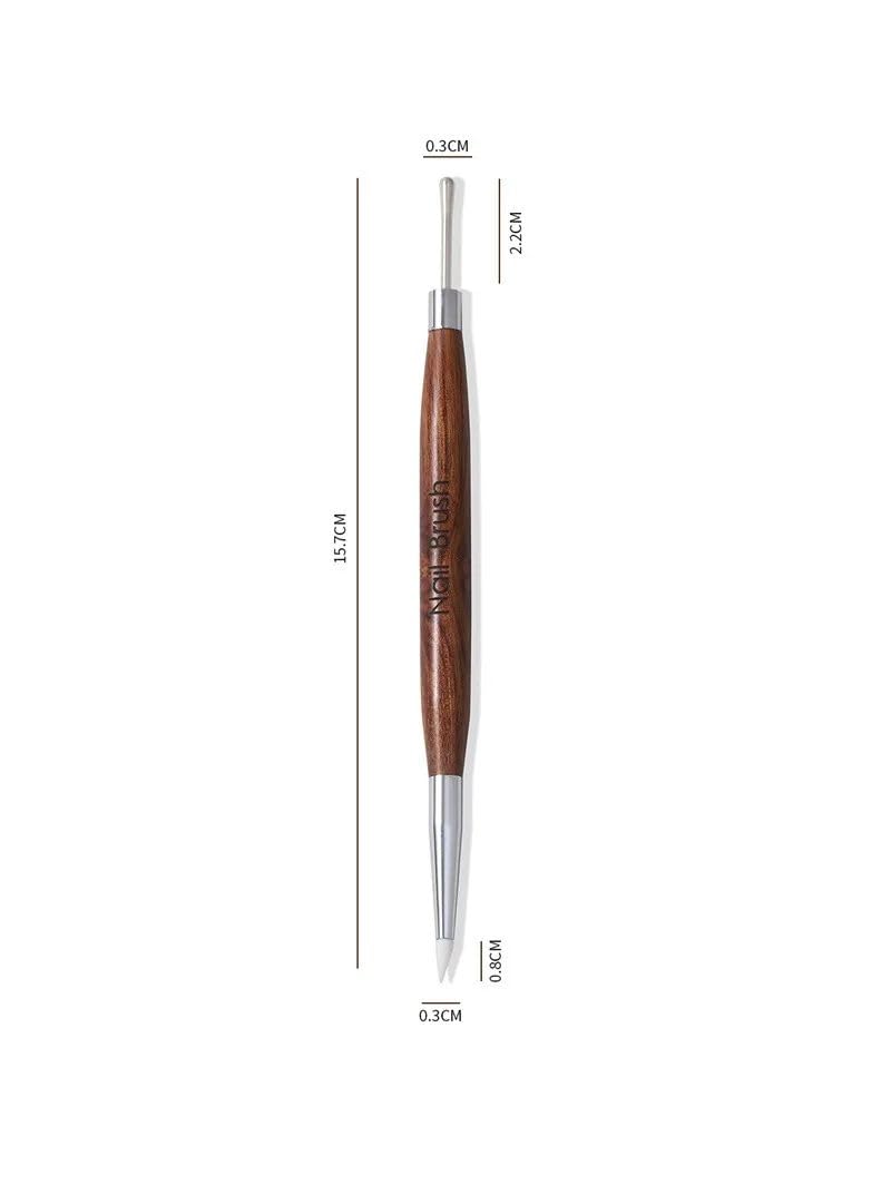 Dual Ended Silicone Carving Tool with Wooden Handle | Fine Detail Liner & Tip for 3D Floral Nail Art, Gel Sculpting, Glue Mixing, Dotting & Precision Design | Professional Manicure Accessory