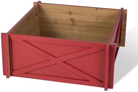 Glitzhome Christmas Tree Collar, 24.5" L Farmhouse Red Handcrafted Wooden Tree Collar Tree Stand Cover Decorative Christmas Tree Skirt Collar for 7.5ft Tree Holiday Decor
