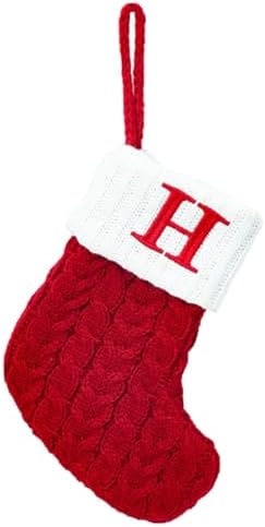 Christmas Stocking Monogram Hanging Socks 7??5.5 Inch Knit Small Sock Hanging Ornament Gift Bags for Xmas Tree Fireplace Home Decoration (H)