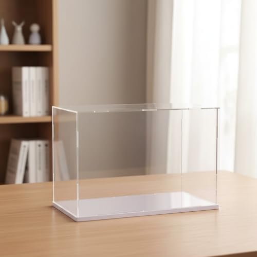 Clear Acrylic Display Case, Assemble Cube Display Box Stand with PVC Material White Base, Dustproof Protection Showcase for Collectibles Memorabilia Figurines (10*8*12inch;25*20*H30cm) - size: 10 x 8 x 12 in