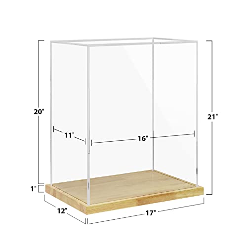Clear Acrylic Display Case with Solid Wood Base for Trophy, Collectibles, Assemble Cube Display Box Stand Dust Proof Protection Showcase for Action Figures Toys - by BenchPro - size: 21" H x 17" L x 12" D, style: 1" Thick Wood