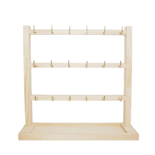 3 Layers of Wooden Display Eacks With Hooks for Necklaces. Rings, Earrings, Bracelets, And Other Jewelry Storage Display Rack - size: 3 Layers