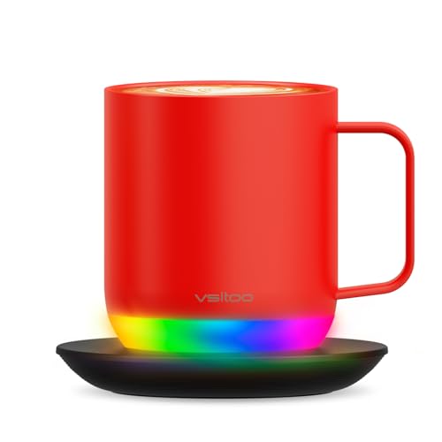 Vsitoo S6 Plus Smart Coffee Mug, 12oz,Temperature Controlled Mug & Electric Coffee Mug with Music Sync Lights，Auto-Sensing AI Heats Drinks to 120-150°F Hands-Free. Ideal for Home/Office/Gifts - Red - color: Red