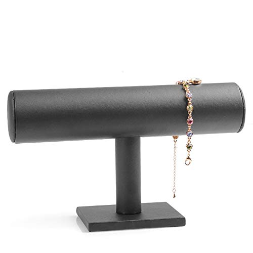 ChezMax Necklace Jewelry Display Jewelry Stand Hovering T-Bar Bracelet Holder for Home Organization - color: B-Black Leatherette