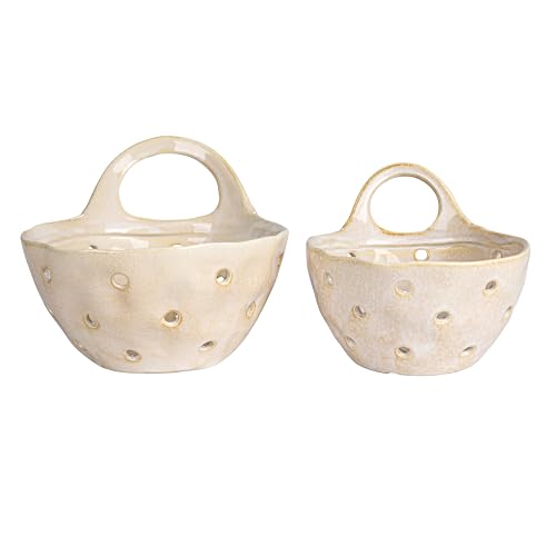 Creative Co-Op Set of 2 Cream Stoneware Colanders