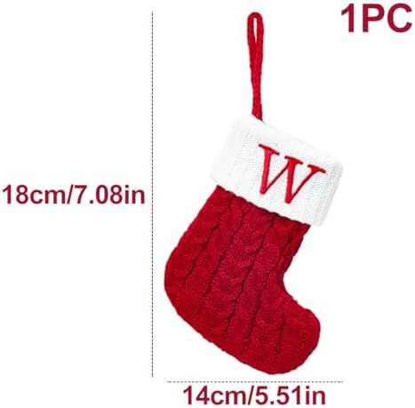 Christmas Stocking Monogram Hanging Socks 7??5.5 Inch Knit Small Sock Hanging Ornament Gift Bags for Xmas Tree Fireplace Home Decoration (W)