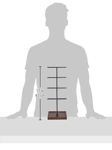 Amazon Basics Four-Tier Jewelry Organizer Tree Stand, Necklace Earring Bracelet Holder with Ring Storage, Walnut/Black - color: Walnut/Black, style: Tree Stand
