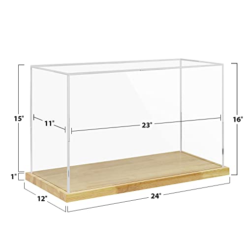 Clear Acrylic Display Case with Solid Wood Base for Trophy, Collectibles, Assemble Cube Display Box Stand Dust Proof Protection Showcase for Action Figures Toys - by BenchPro - size: 16" H x 24" L x 12" D, style: 1" Thick Wood