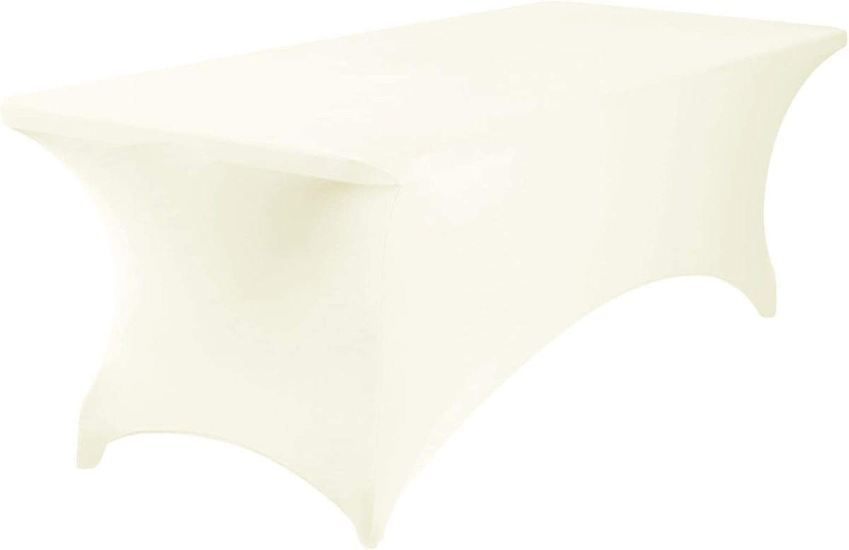 2Pack Spandex Waterproof Table Covers 8ft，Spandex 8ft Waterproof Table Cover for Party,Wedding, Banquet, and Events(Ivory)