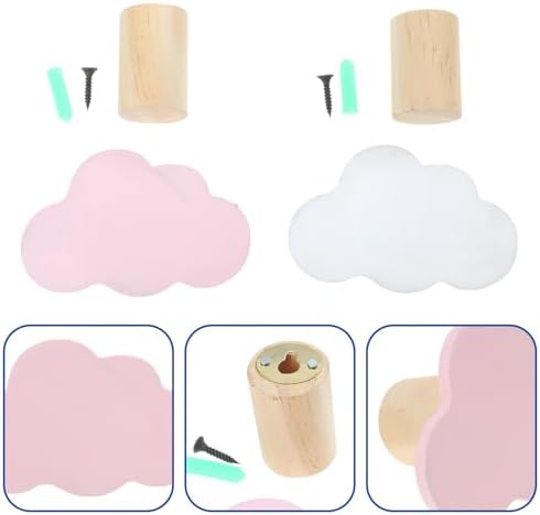 Abaodam 2pcs Lovely Cloud Shaped Hanging Hooks for Wall Decoration, Practical Wooden Cloud Hooks with Mounting Accessories, White Wall Ornaments for Room and Shop Window Decor
